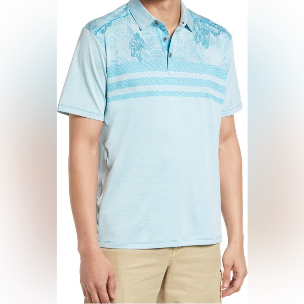 Tommy Bahama Men’s Hibiscus Horizon Polo Tropical Turquoise Blue